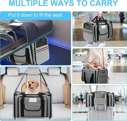 Pet Carrier Airline Approved, Expandable Pet Cat Carriers with Wheels for Dogs, Airline Approved Cat Dog Carrier, TSA Approved Pet Carrier in Cabin, Pet Dog Cat Carrier Soft, Cat Travel Carrier(Grey)