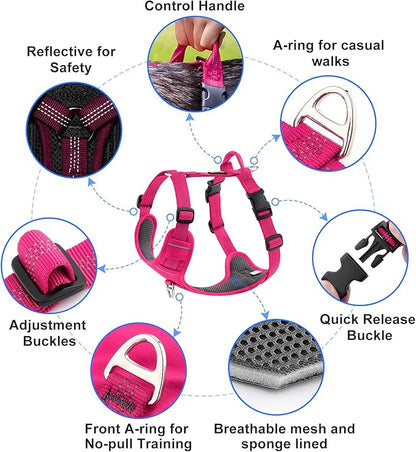 Plutus Pet No Pull Dog Harness, Reflective Adjustable Dog Vest Harness with Handle, Escape Proof, Soft Padded for Small Medium Large Dogs (Hot Pink, S)