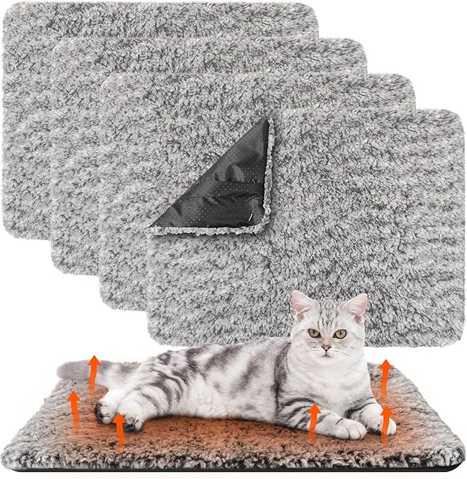 Drydiet 4 Pack Self Warming Cat Pads Self Heating Cat Mat Washable Homeless Dogs Thermal Pads Kennel Pad Reflects Body Heat Warm Crate Bed Mat for Indoor Outdoor Pet(Gray,16 x 20 Inch)