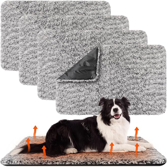 Drydiet 4 Pack Self Warming Cat Pads Self Heating Cat Mat Washable Homeless Dogs Thermal Pads Kennel Pad Reflects Body Heat Warm Crate Bed Mat for Indoor Outdoor Pet(Gray,45 x 28 Inch)