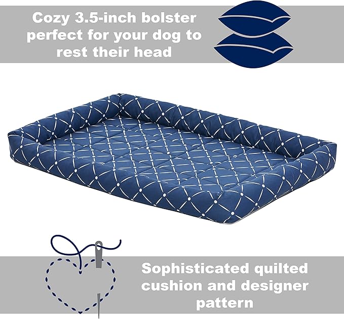 MidWest Homes for Pets 40242-BLD Quiet Time Couture Ashton Bolster Pet Bed, Large Dog/42, Blue