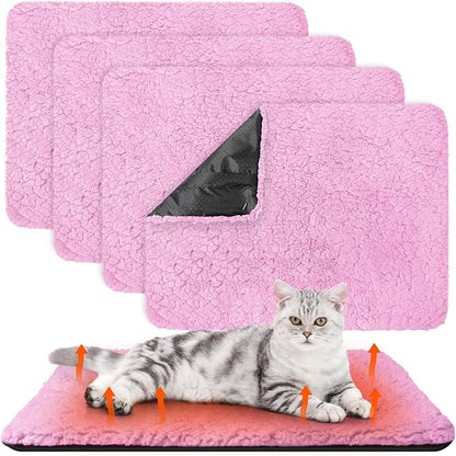 Drydiet 4 Pack Self Warming Cat Pads Self Heating Cat Mat Washable Homeless Dogs Thermal Pads Kennel Pad Reflects Body Heat Warm Crate Bed Mat for Indoor Outdoor Pet(Pink,16 x 20 Inch)