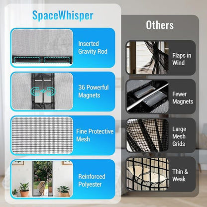 Magnetic Closure Screen Door, Reversible Mesh Door Screen Fits 32" x 80" Door, Heavy-Duty Magnetic Mesh Curtain for Sliding Door and French Door, Self-Sealing, Portable Patio Screen (34" x 81")