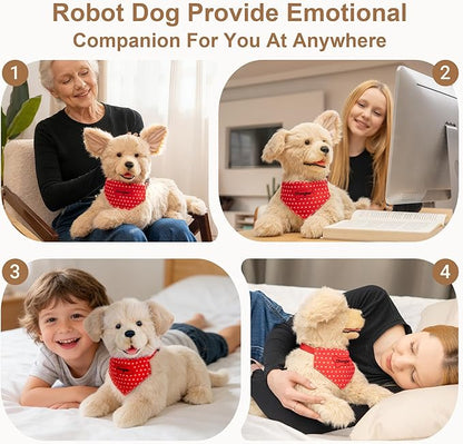 Chongker Interactive Companion Robot Dog Pets, Handmade Weighted Stuffed Animals, Cat Plush Toy with Voice Response, Realistic Heartbeat and Purring