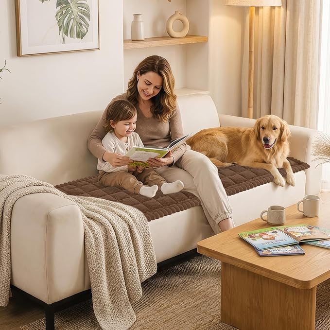 Smiry Non Slip Couch Covers for Dogs, Fuzzy Pet Couch Covers for 3 Cushion Sofa Pet Friendly, Soft Sofa Slipcovers Cushion Furniture Protector Washable (Brown, 27.6" x 70.9")