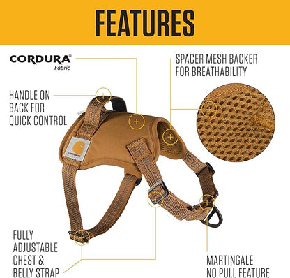Carhartt Nylon Duck No Pull Dog Harness, Fully Adjustable Dog Harness with Quick Control Handle and Reflective Accents, Deep Wine, Small