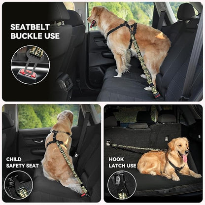 Pawaboo 2Pack Dog Seatbelt for Car, Dog Car Seat Belt Bungee, Dogs Tether with Buckle & Hook Latch, Adjustable Reflective Dogs Cars Harness Leash with 360° Lockable Buckle, Army Green Camouflage