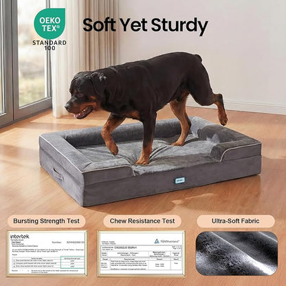OhGeni Orthopedic Dog Bed Couch Big Cat Sofa for Extra Large Sized Pets with Memory Foam, Machine-Washable Waterproof Removable Cover, Soft Comfortable Fabric, 45-inch (Gray)