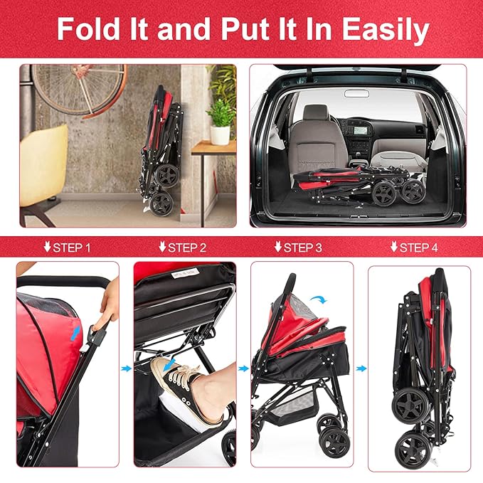 Large Dog Stroller for Medium Foldable Dogs Cat Stroller Pet Stroller with Convertible Compartment Reversible Handlebar Dog Cat Stroller of Large, Medium, Pet Bag