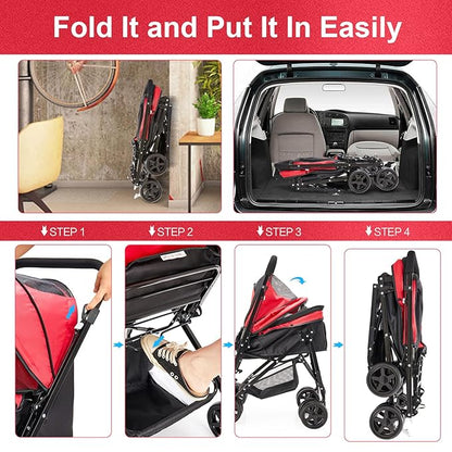 Large Dog Stroller for Medium Foldable Dogs Cat Stroller Pet Stroller with Convertible Compartment Reversible Handlebar Dog Cat Stroller of Large, Medium, Pet Bag