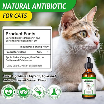 Natural Antibiotics for Cats, Antibiotic Liquid Drops Helps Immune System, Cat Antibiotic Supports Allergy Relief, Itching & UTI, Pet Health Supplies Multivitamins, Chicken Flavour - 4 Fl Oz / 2 Pack