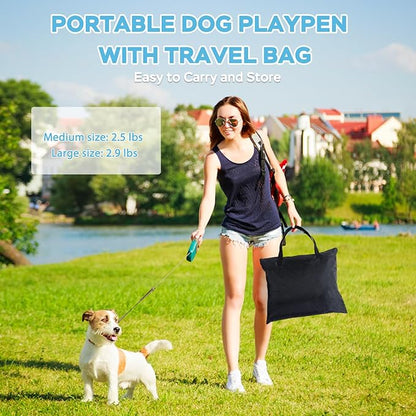 Portable Pet Playpen with Waterproof pad, Collapsible Crates Kennel Playpen for Dog cat and Rabbit &Travel playpen Outdoor or Indoor (Medium（31.5" L x 23.6" W x 21.7" H）, Clear Blue)