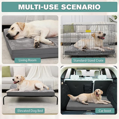 Waterproof XXXL Dog Beds Large Sized Dogs, Outdoor Washable Crate Pad 54 inch, Jumbo Foam Pet Bed with Removable Cover Reversible, Anti-Slip Kennel Pad, 53"x36", Gray