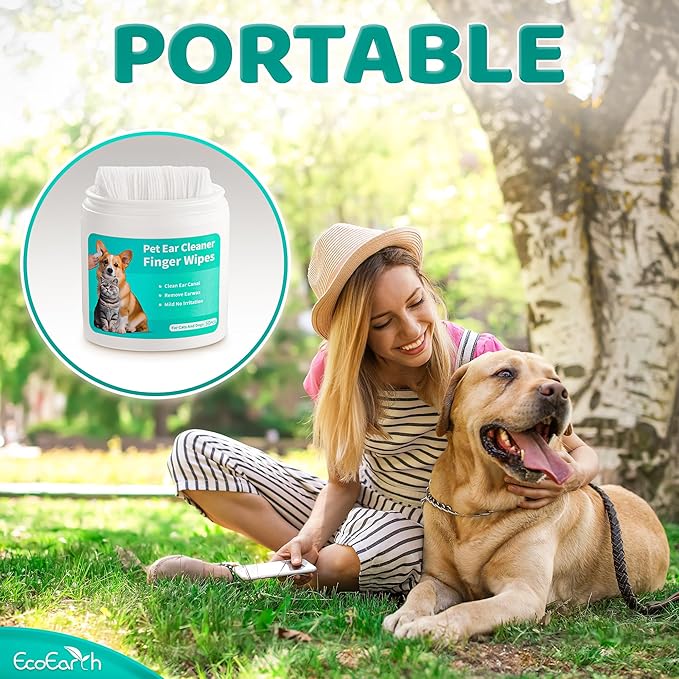 Premium Dog Ear Cleaner Wipes - 50 Pcs - Pet Ear Cleaning Finger Wipes - Pearl-Embossed Texture - Disposable Wipes