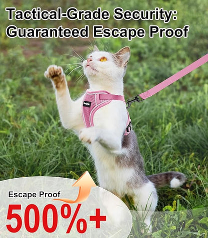 Cat Harness and Leash for Walking Escape Proof Soft Adjustable Cat Leash Breathable Comfortable Vest Easy to Wear Kitten Harness for Outdoor Travel (Pink, XS (4-6lb))