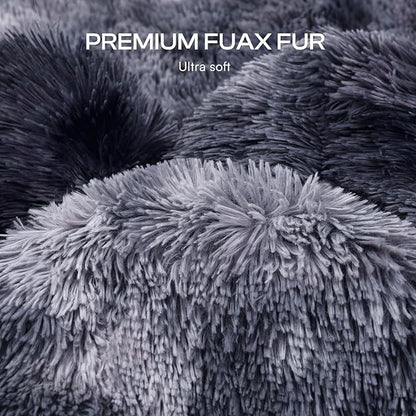 Luciphia Large Waterproof Dog Blanket Pet Washable Liquid Proof Furniture Protector Small Shaggy Plush Calming Long Faux Fur Bed Cover for Couch Cat Blankets for Kitten Doggy, Tie-dye Grey, 30" x 40"