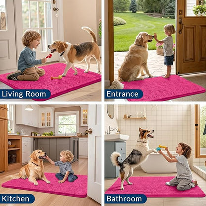 Smiry Dog Door Mat for Muddy Paws 59x24, Absorbs Moisture and Dirt Doormat, Non-Slip Washable Quick Dry Chenille Front Door Mat Indoor Entrance, Entryway Carpet for Inside Floor, Hot Pink