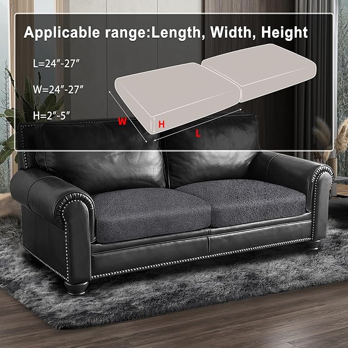 ANARACHON Leather Look Couch Cushion Covers Sofa Seat Slipcovers Sets Couches Furniture Protector for Sectional Armchair Loveseat Pets Kids Stretch Spandex Fabric (2 Cushion Loveseat, Dark Grey)