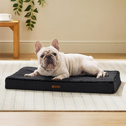 LE SURE Washable Dog Bed Cover Replacement - Medium Size Plush Fleece Cover for Orthopedic Egg Crate Foam Pet Mat 30x20x3 Inches, Black