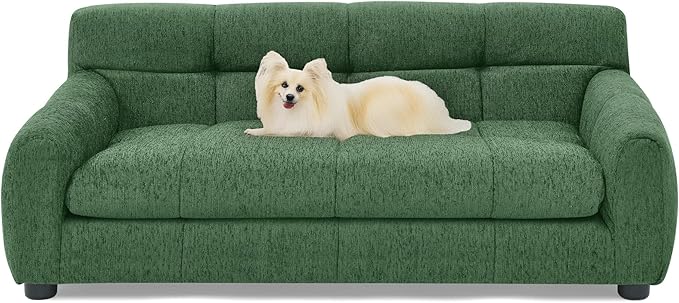 Dog Couch Bed with Backrest and Armrest, Durable Pet Sofa with Upholstered Foam Cushion, Elevated Dog Couch Bed with Legs for Medium Dogs, Emerald Green