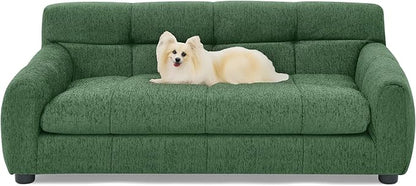 Dog Couch Bed with Backrest and Armrest, Durable Pet Sofa with Upholstered Foam Cushion, Elevated Dog Couch Bed with Legs for Medium Dogs, Emerald Green