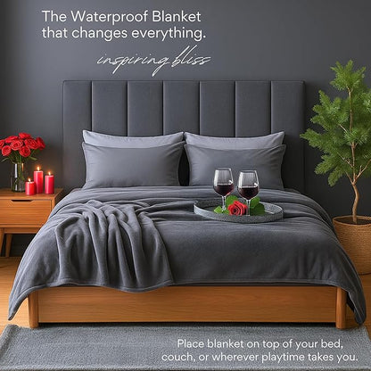 Waterproof Blanket King Size, Gray, 82x82"- Water Proof and Stain Resistant Blankets for Bed, Couch, Couples Fleece Moisture Absorbent, Layered Sheet Protector, Leakproof Protective Top Cover Throws
