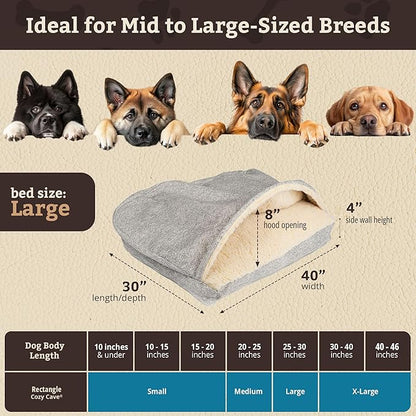Snoozer Rectangle Cozy Cave Dog Bed - Indoor Dog Bed with Cover Cave, Covered Calming Burrow for Medium & Large Sized Pets with Blanket Attached, Enclosed, Washable Cover - Large, Palmer Dove