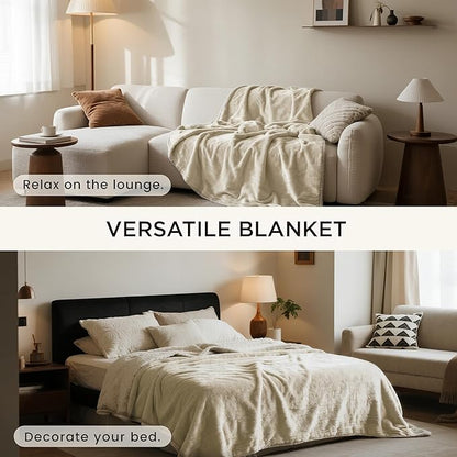 gogobunny Waterproof Bed Blanket, Reversible Sherpa Fleece Throw Blanket for Dog Puppy Cat, Furniture Cover Protects Bed Couch Sofa from Liquid Pee and Pet Fur (Cream, 50x60 inches)