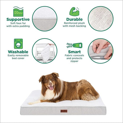 Furhaven Orthopedic Dog Bed – Classic Cushion with Plush Tufted Top, Supportive Foam Mattress, Removable Washable Cover, Joint Relief - Gray, Large