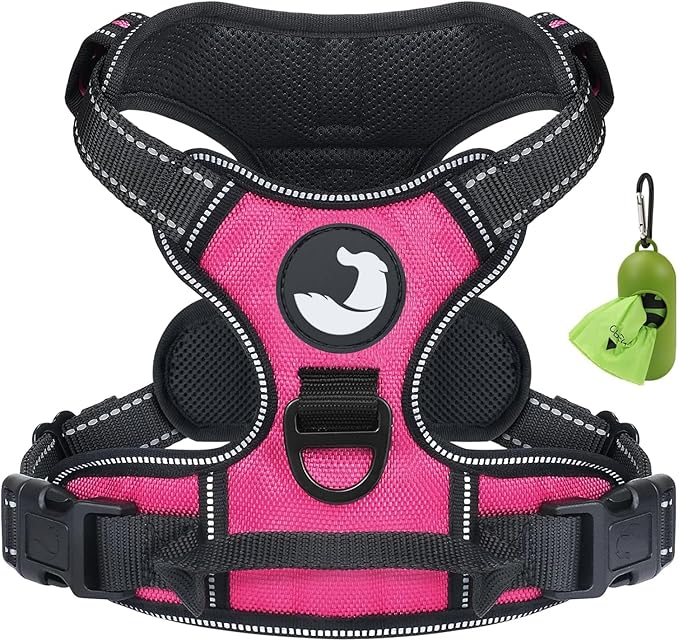 Joytale No Pull Dog Harness Medium Sized Dog, Reflective Pet Vest with Front Clip, Adjustable Soft Padded Harnesses with Easy Control Handle for Training and Walking, Hot Pink, M