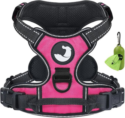 Joytale No Pull Dog Harness Medium Sized Dog, Reflective Pet Vest with Front Clip, Adjustable Soft Padded Harnesses with Easy Control Handle for Training and Walking, Hot Pink, M