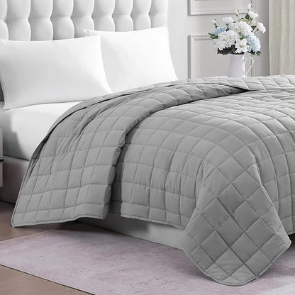 Casa Platino Blanket King Size – Pre Washed Quilted Lightweight Bed Blanket – Soft Microfiber Down Alternative – Silver