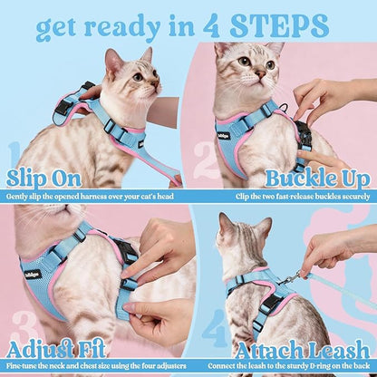 rabbitgoo Cat Harness and Leash for Walking, Escape Proof Soft Adjustable Vest Harnesses for Cats, Easy Control Breathable Reflective Strips Jacket, Light Blue&Pink, XS