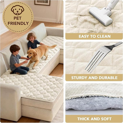 H.VERSAILTEX Chenille Couch Cover for Dogs Washable Soft Fuzzy Chair Covers for Living Room Sectional Sofa Cover Thick Pet Couch Cover Protector Non-Slip Dog Bed Cover(Ivory, 28" x 34")