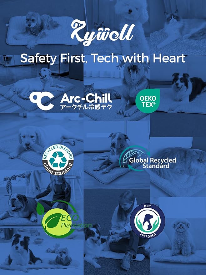 Rywell Dog Cooling Mat, 30”x20” Super Thick & Reversible Cooling Mat for Dogs, Arc-Chill 3.0 & PCM for Long-Lasting Cool and Color-Changing (Q-Max > 0.5), All-Season Use & Portable for Travel
