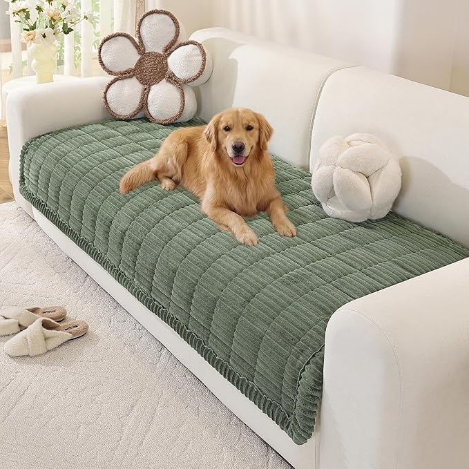 OstepDecor Washable Couch Cover for Dogs, Thick Pet Friendly Sofa Covers, Soft Couch Protector, Paw Cart Sofa Slipcovers, Cushion Protector for Leather, Sectional, Loveseat (35.4" x 82.7", Green)