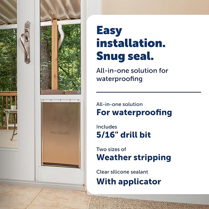 PetSafe Pet Door Installation Kit - Improves Energy Efficiency & Weather Resistance - Includes Clear Silicone Sealant - Drill Bit - Dual Size Weatherstripping