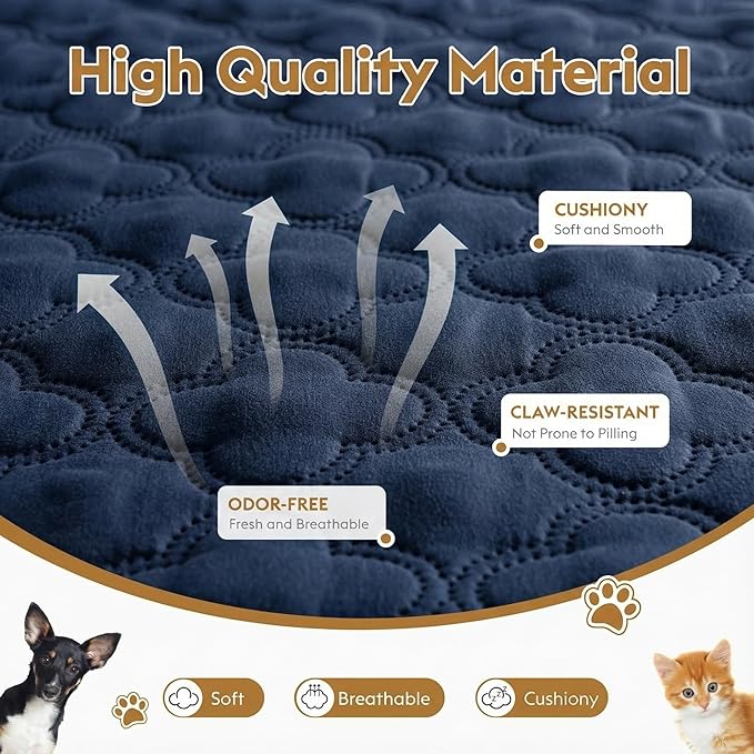 FunFurry Waterproof Dog Blanket, Couch Cover for Dogs Washable, Reversible Dog Bed Cover, Couch Furniture Protector. (Dark＆Light Blue, 82 X 102 Inch - 1 Pack)