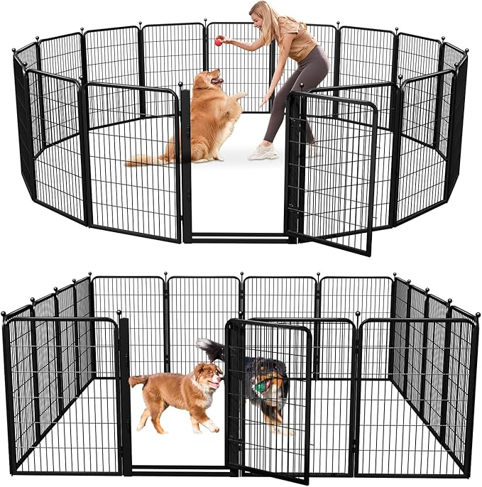 Dog Playpen Outdoor, 40 inch 16 Panels Dog Fence with Extra Wide Gate No-Tripped Pet Playpen Rustproof Dog Pen Indoor Puppy Playpen for Temporary Containment Portable Pet Fence for RV Camping
