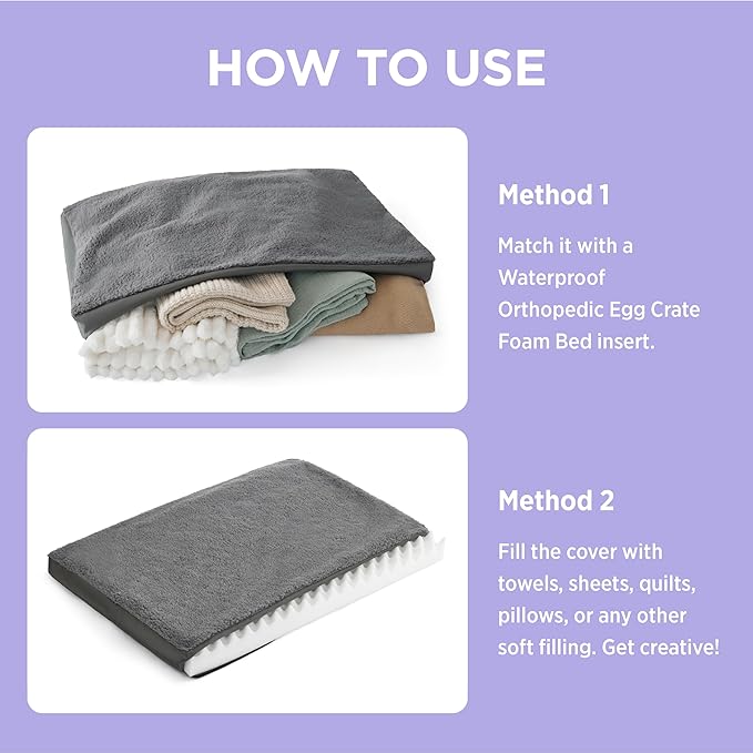 LE SURE Washable Dog Bed Cover Replacement - Medium Size Plush Fleece Cover for Orthopedic Egg Crate Foam Pet Mat 30x20x3 Inches, Dark Grey