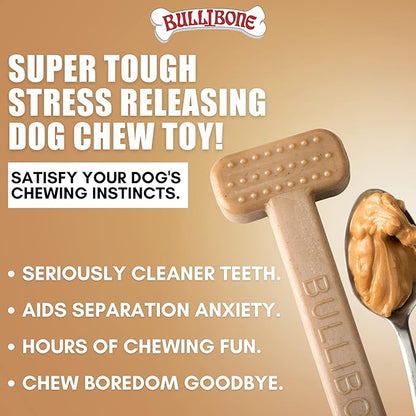 Bullibone Nylon Dog Chew Toy for Aggressive Chewers - Dental Hygiene Bone with Peanut Butter Flavor, Durable Tough Chew Toys for Extra Large Dogs, Indestructible Dog Bone - 2 Pack