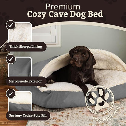 Snoozer Rectangle Cozy Cave Dog Bed - Indoor Dog Bed with Cover Cave, Covered Calming Burrow for Medium & Large Sized Pets with Blanket Attached, Enclosed, Washable Cover - Large, Anthracite