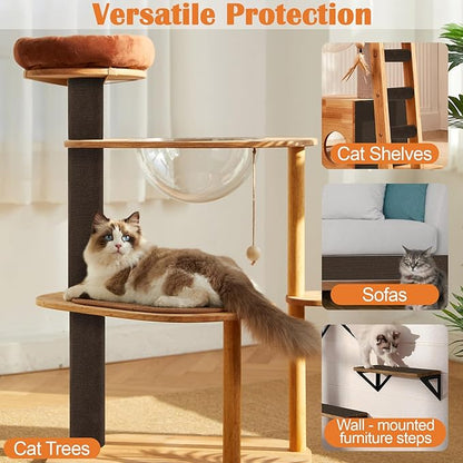Cat Scratch Furniture Protector - 118" x 17" Trimmable Self-Adhesive Cats Claws Scratch Pads, DIY Cat Climbing Couch Protector for Scratch Post Cat Tree Replacement Indoor (Brown)