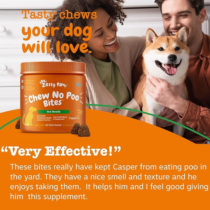 Zesty Paws Chew No Poo Bites for Dogs - Coprophagia Relief - Stool Eating Deterrent Soft Chews for Dogs - Gut, Periodontal & Immune System Support with Probiotics - Chicken - 90 Ct