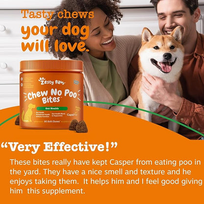 Zesty Paws Chew No Poo Bites for Dogs - Coprophagia Relief - Stool Eating Deterrent Soft Chews for Dogs - Gut, Periodontal & Immune System Support with Probiotics - Chicken - 90 Ct