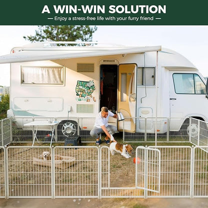 FXW Rollick Unleashed Dog Playpen for Indoor, Yard, RV Camping, 45 inch 32 Panels for Large Dogs, White│Patented