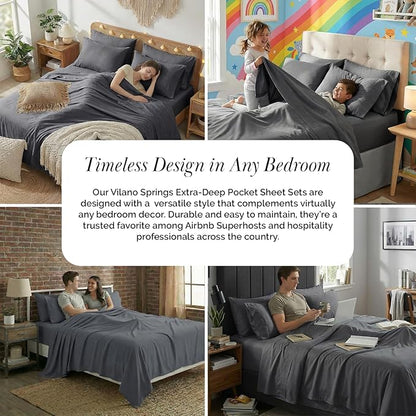 Southshore Fine Living, Inc. 6 Piece, 21 Inch Extra Deep Pocket King Sheet Set - Pet Hair Resistant Sheets, Fade Resistant for Easy Care, Oversized Flat Sheet, Dark Grey King Sheets - Slate