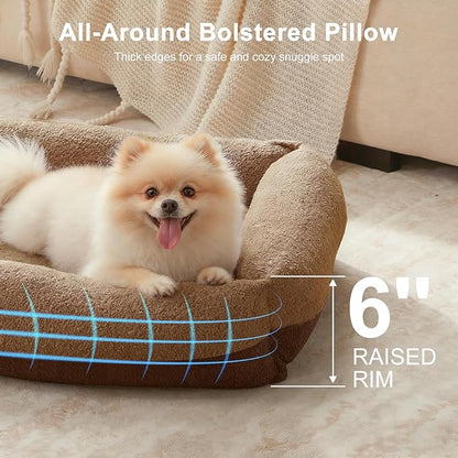 FURTIME Washable Small Dog Bed, Rectangle Comfy Fluffy Kitten Puppy Bed, Removable Zipper Cover Machine Wash, Breathable Orthopedic Bed Durable Pet Cuddler with Anti-Slip Bottom, 20x19x6 in, Brown