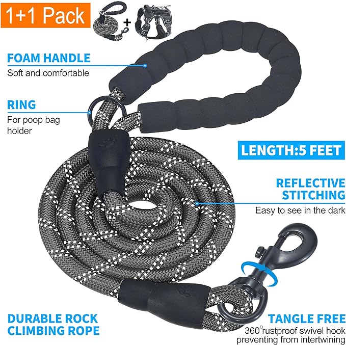 Beebiepet Heavy Duty Tactical Dog Harness for Large Dogs, No Pull Adjustable Pet Harness Reflective Service Training Easy Control Pet Vest Military K9 Working Dog Harnesses- Large, Black
