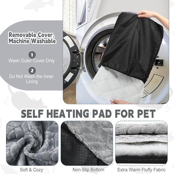 Drydiet 4 Pack Self Warming Cat Bed Mat Self Heating Pad for Dog Extra Warm Winter Pet Pad Washable Thermal Pads Mats for Pets Indoor Outdoor(Gray,16 x 20 Inch)